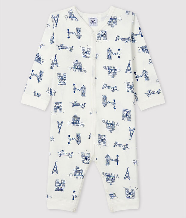 Babies' Footless Ribbed Paris Sleepsuit white/blue