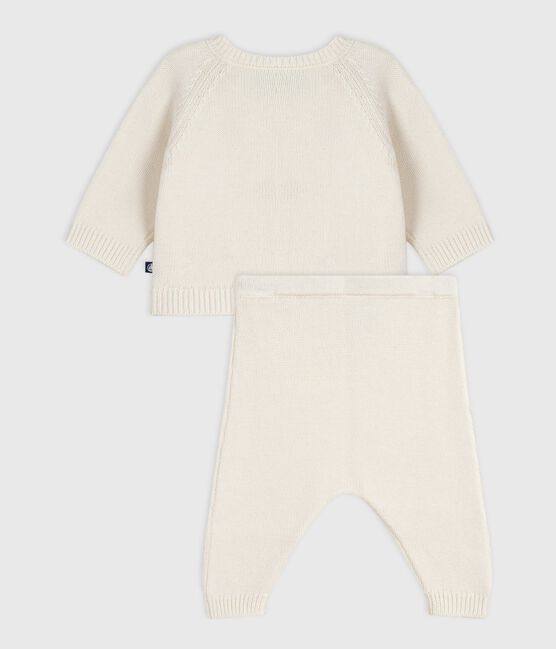 Babies' two-piece knitted outfit with embroidered hearts MARSHMALLOW red/POMPEI