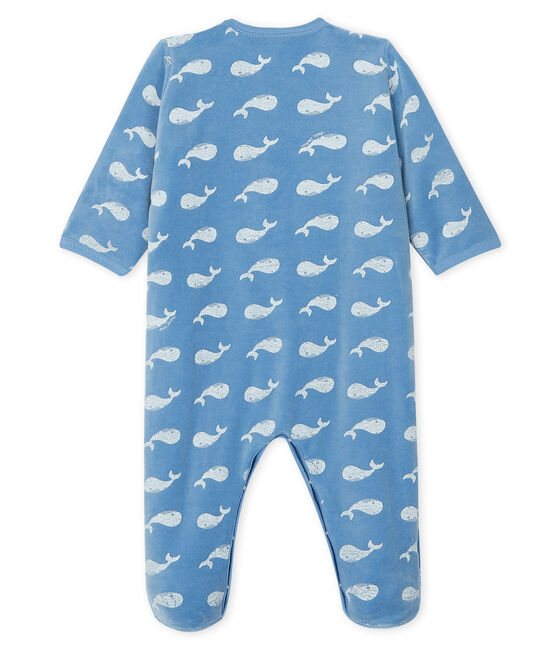 Baby boys' velour sleepsuit ALASKA blue/MARSHMALLOW white