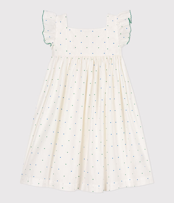 Children's long sleeveless spotted cotton dress MARSHMALLOW white/MULTICO white