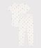 Children's short-sleeved long-leg heart patterned cotton pyjamas MARSHMALLOW white/MULTICO white