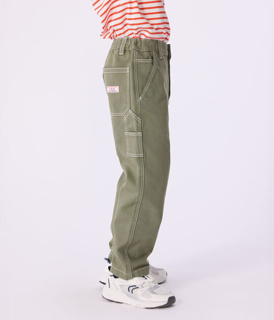 Children's cotton carpenter-style trousers OLIVINE green