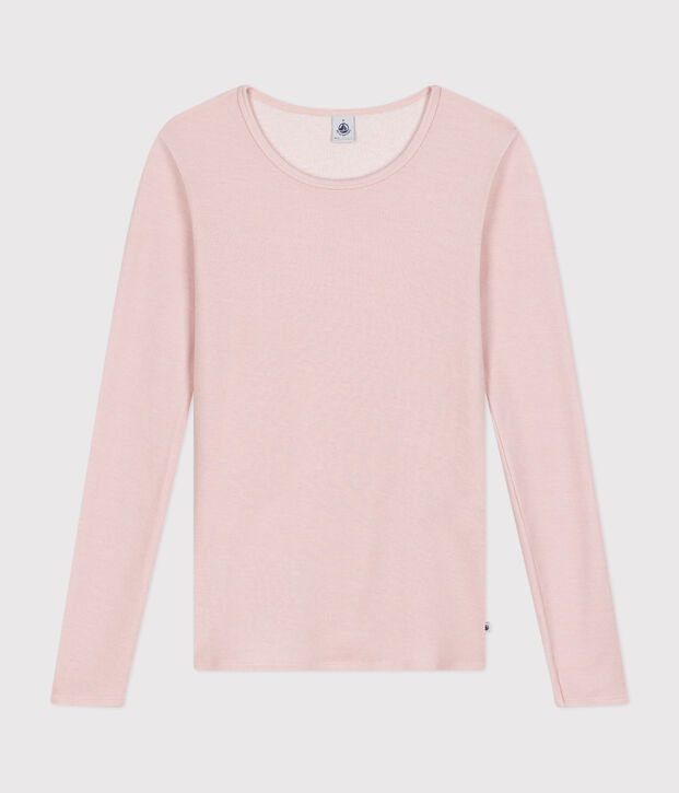 Women's long-sleeved wool and cotton T-shirt pink
