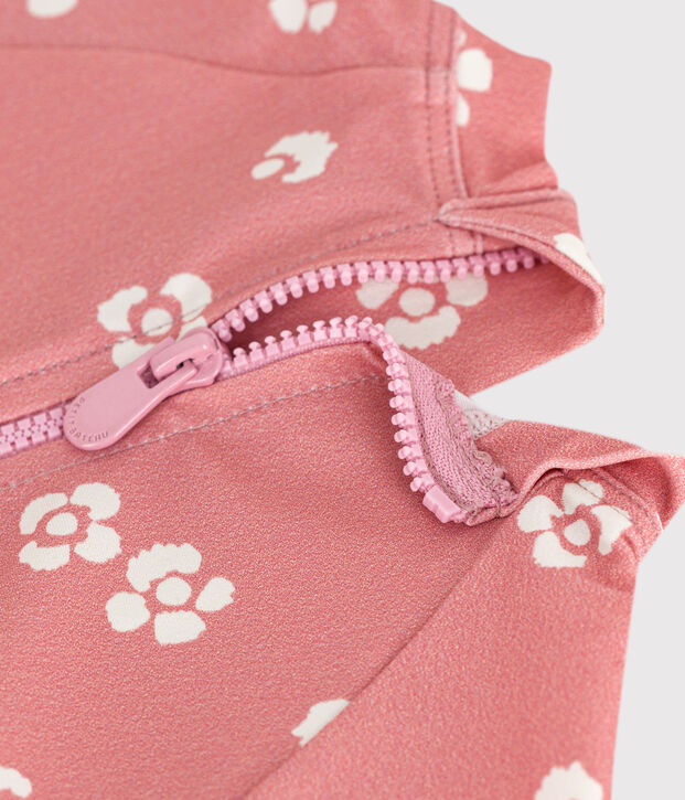 Babies' anti-UV floral print jumpsuit pink/white