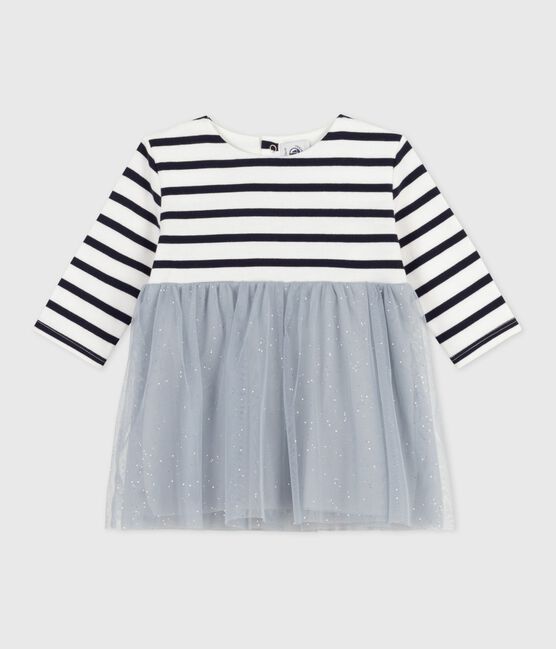 Babies' long-sleeved dress in two materials CO2 /MULTICO