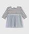 Babies' long-sleeved dress in two materials CO2 /MULTICO
