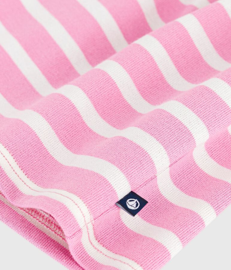 Babies' long-sleeved stripy cotton dress pink/ecru
