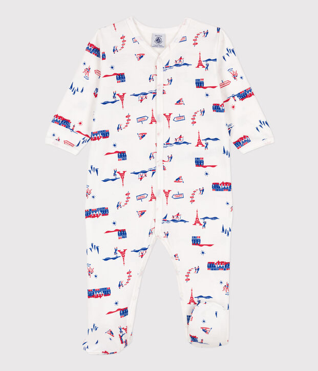 Paris themed cotton sleepsuit white/multicolor