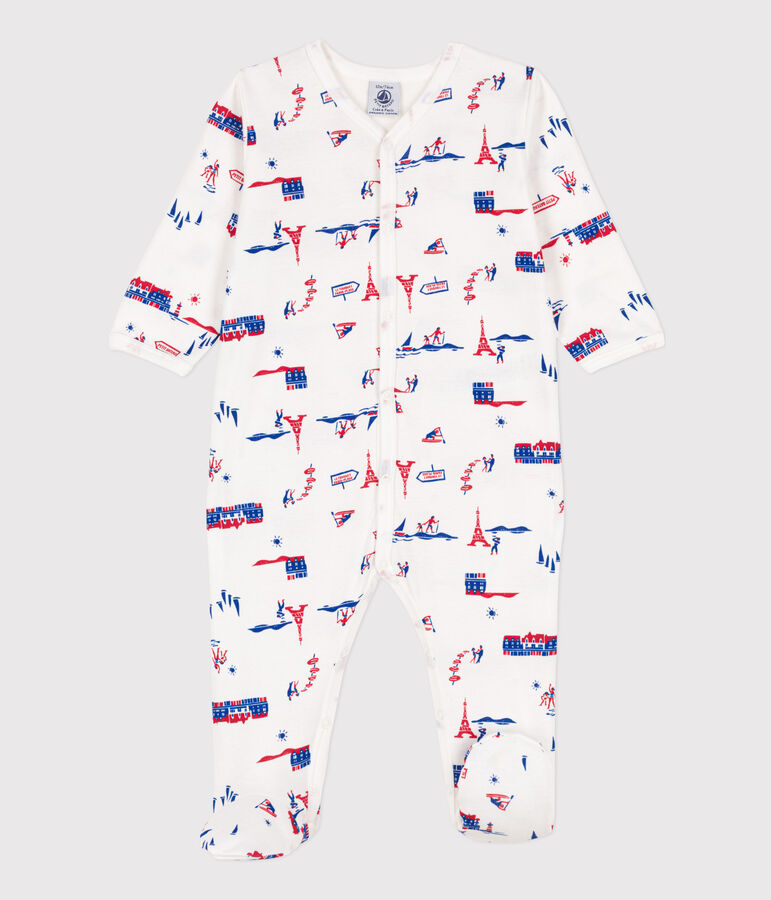 Paris themed cotton sleepsuit white/multicolor