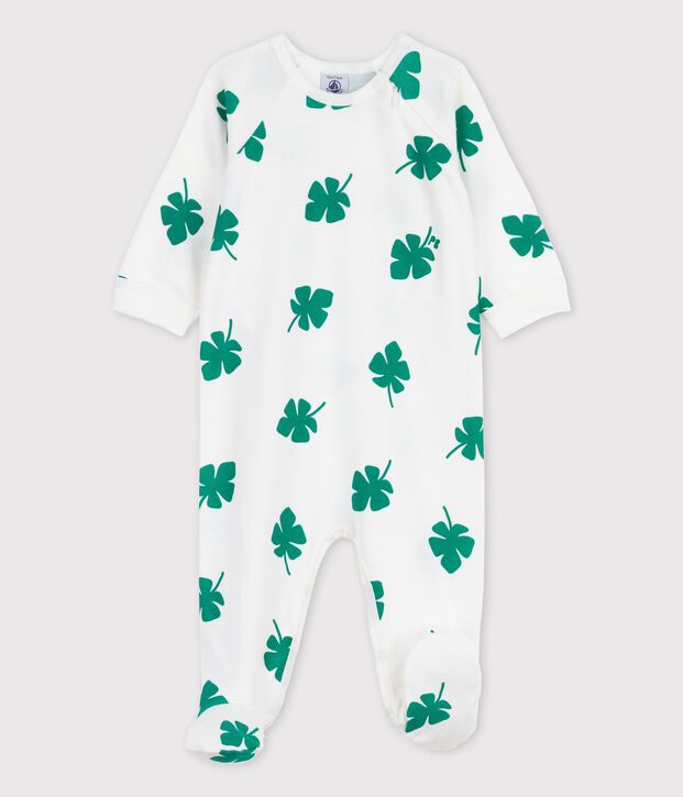 Babies' Botanic Print Organic Cotton Sleepsuit white/green