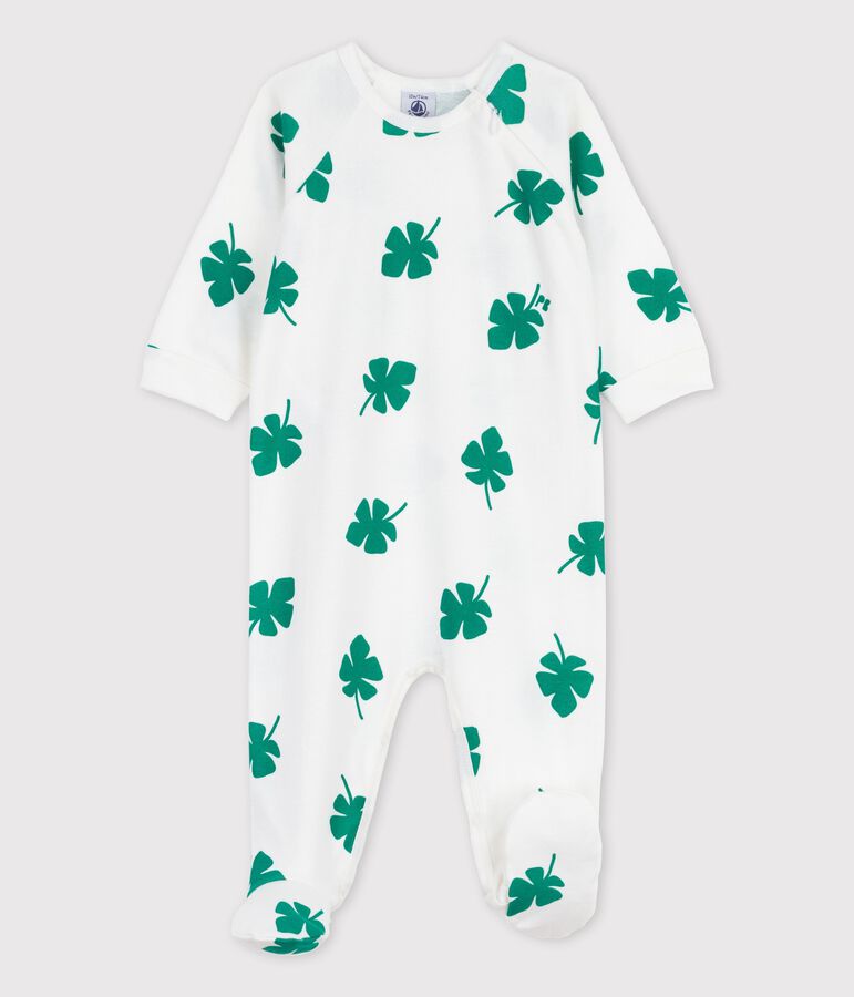 Babies' Botanic Print Organic Cotton Sleepsuit white/green