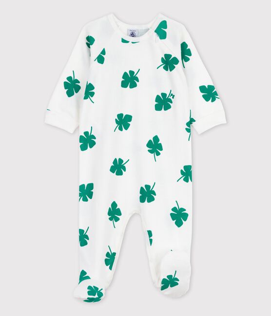 Babies' Botanic Print Organic Cotton Sleepsuit MARSHMALLOW white/GAZON green
