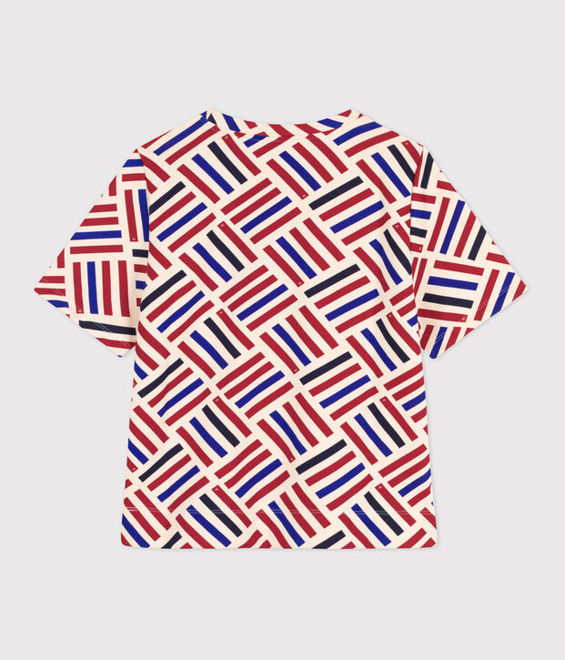 Women's Boxy Cotton T-Shirt Ecru/red/multicolor