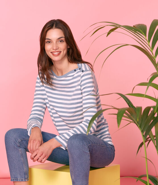 Women's long-sleeved t-shirt FONTAINE blue/MARSHMALLOW white