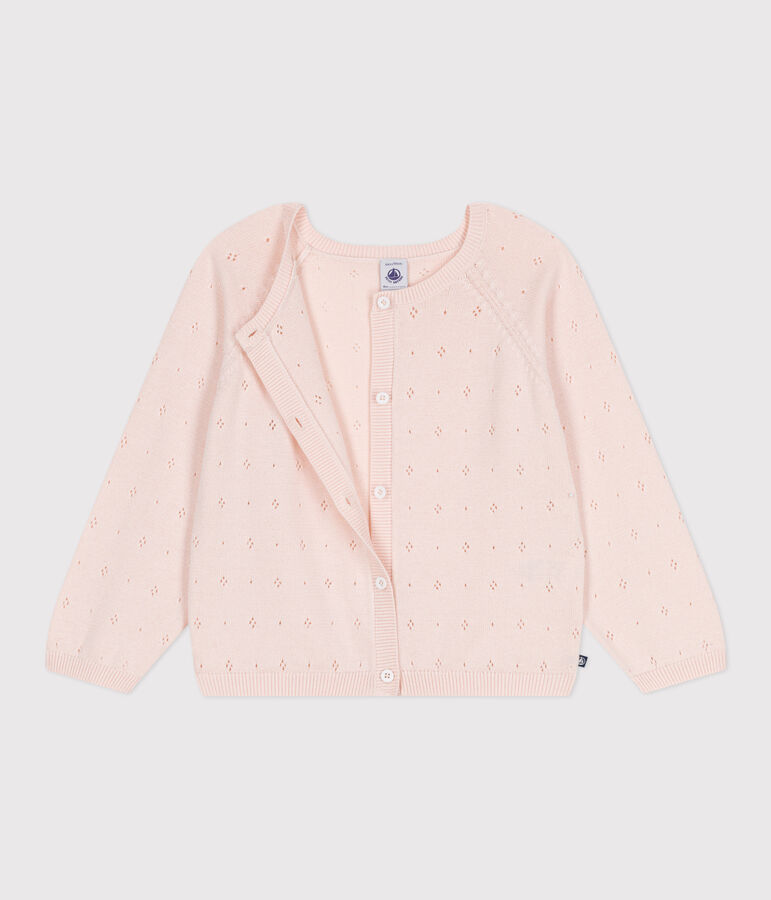 Children's cotton cardigan with a decorative stitch pattern pink