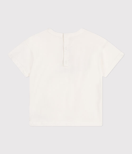 Babies' short-sleeved plain cotton T-shirt MARSHMALLOW white