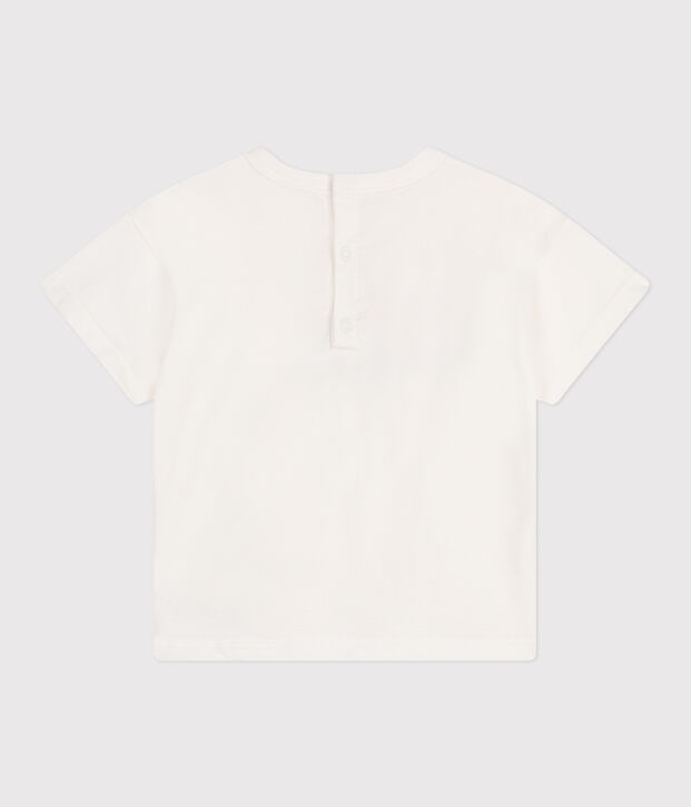 Babies' short-sleeved plain cotton T-shirt white