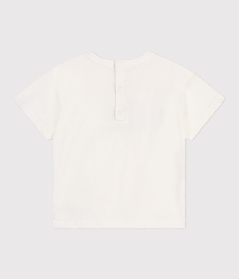 Babies' short-sleeved plain cotton T-shirt MARSHMALLOW white