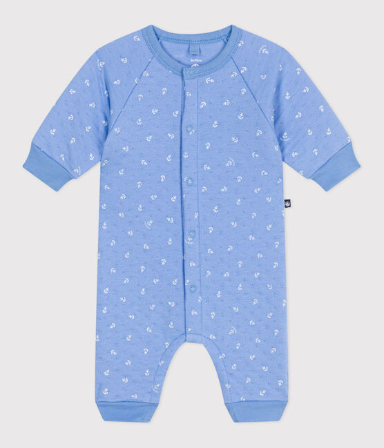 Babies' anchor print cotton playsuit with a collar EDNA blue/MARSHMALLOW white