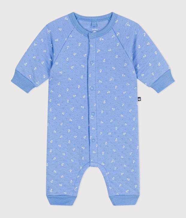 Babies' anchor print cotton playsuit with a collar blue/white