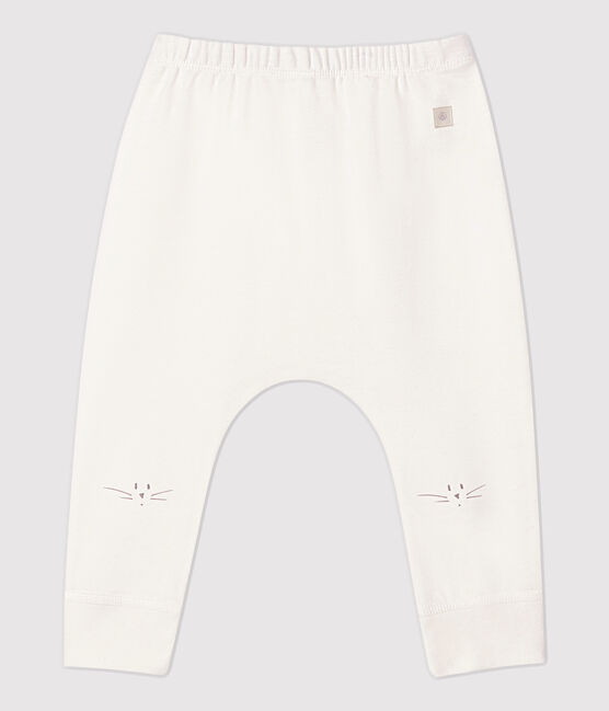 Babies' Organic Cotton Leggings with Cat Heads MARSHMALLOW white
