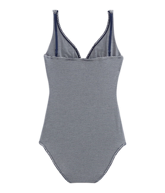 Women's sleeveless bodysuit in extra fine jersey ABYSSE blue/LAIT white