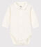 Baby boys' long-sleeved bodysuit with collar MARSHMALLOW white