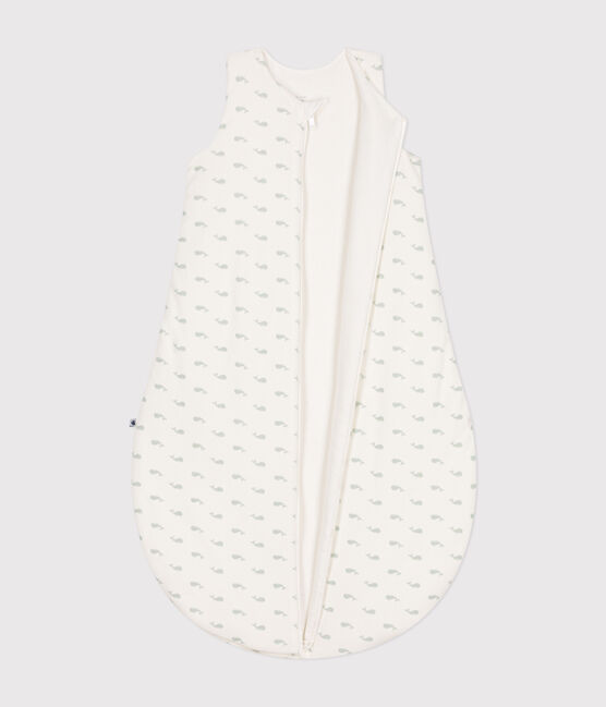 Babies' whale print corduroy 3 TOG sleeping bag MARSHMALLOW white/HERBIER