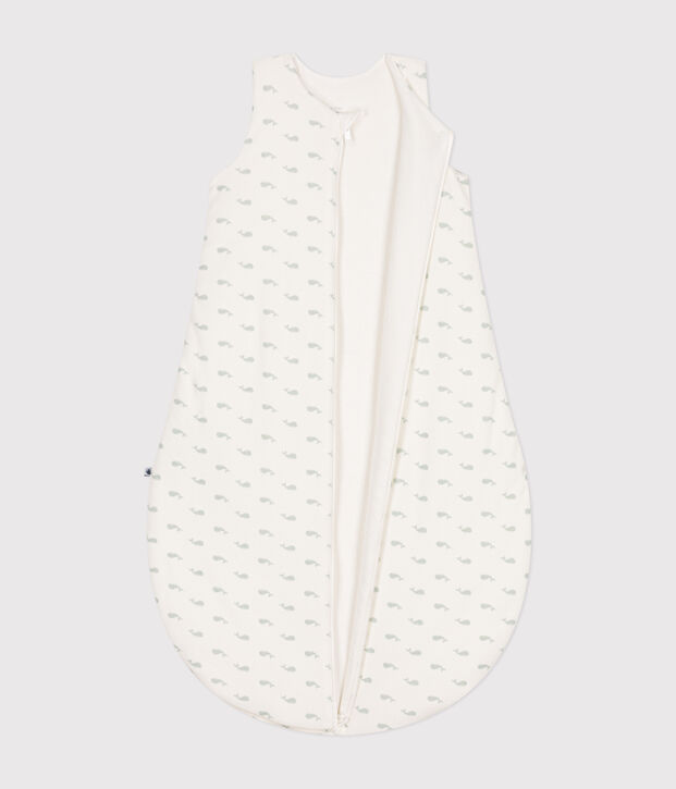Babies' whale print corduroy 3 TOG sleeping bag white/green