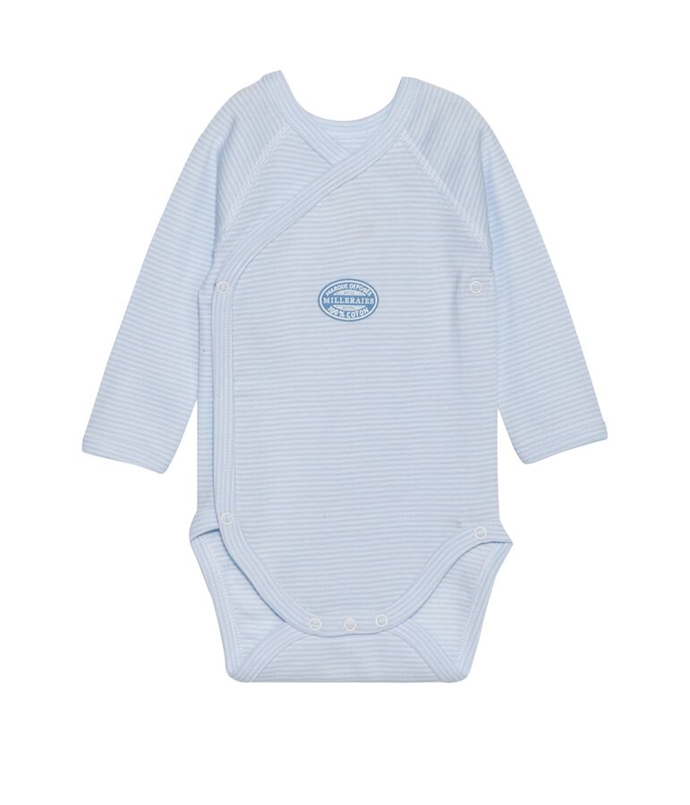 Newborn baby boy long-sleeve bodysuit in milleraies stripe FRAICHEUR blue/ECUME white