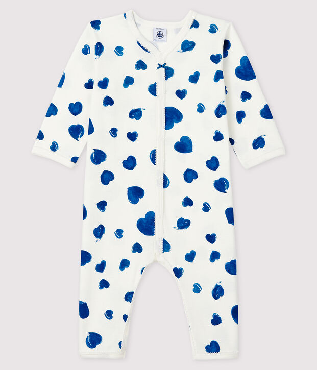 Baby Girls' Footless Blue Heart Ribbed Sleepsuit white/multicolor