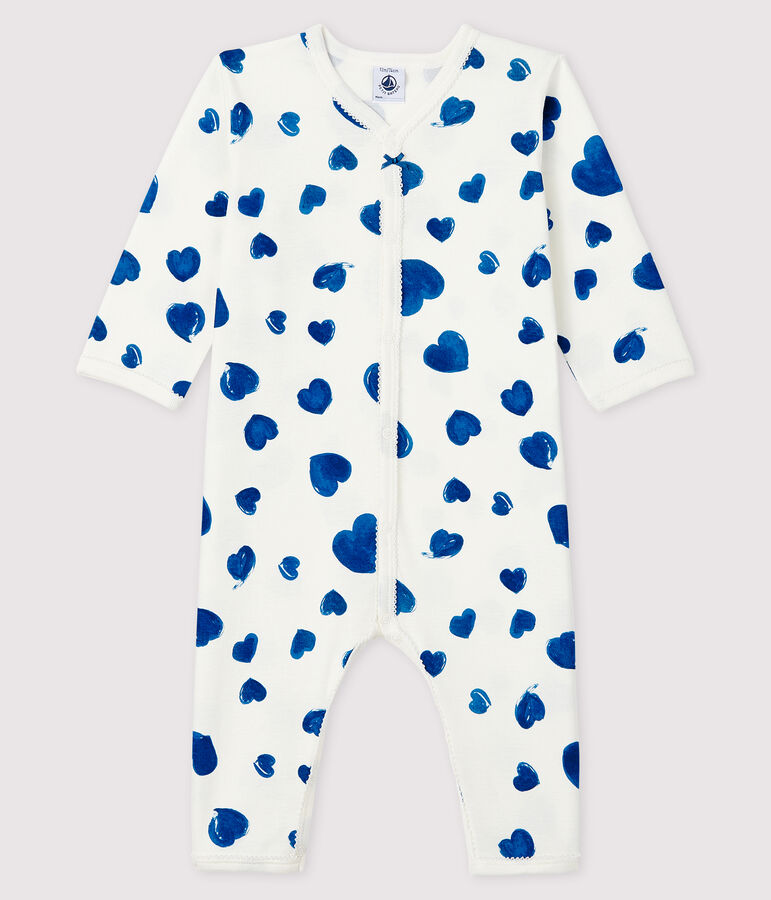 Baby Girls' Footless Blue Heart Ribbed Sleepsuit white/multicolor