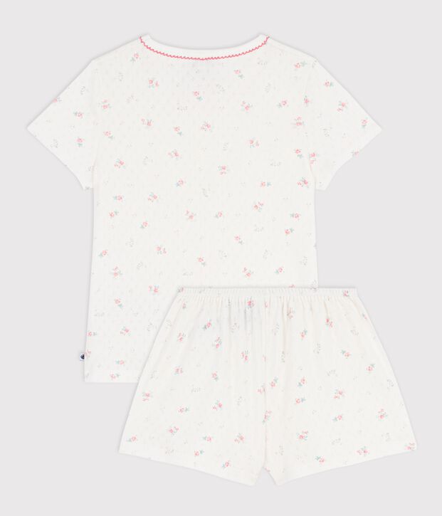 Children's short floral-print openwork cotton pyjamas white/multicolor