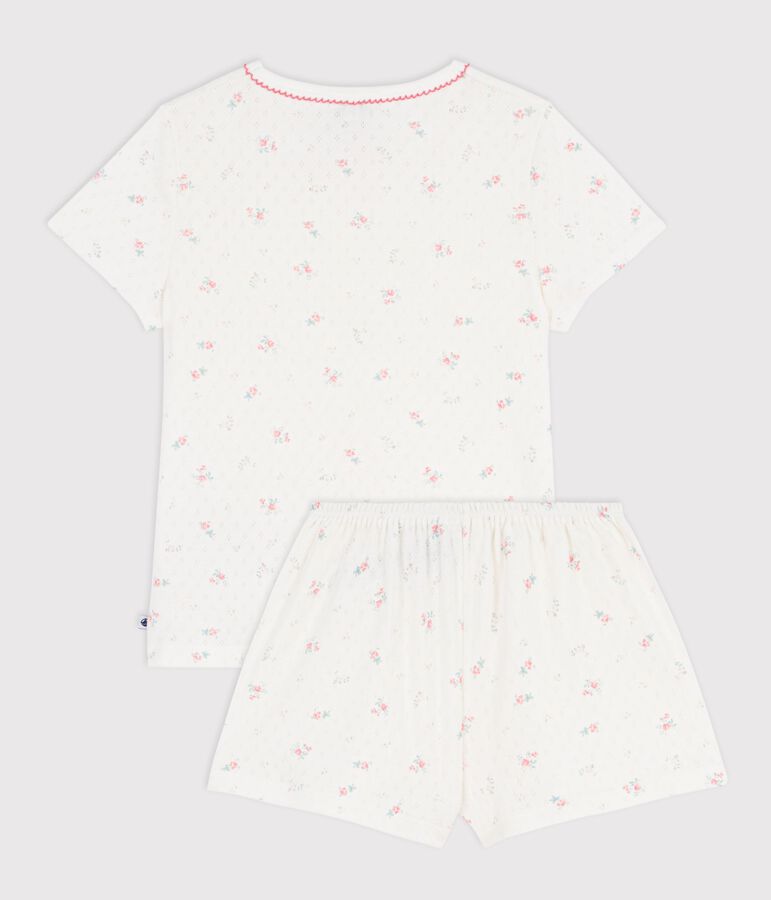 Children's short floral-print openwork cotton pyjamas white/multicolor