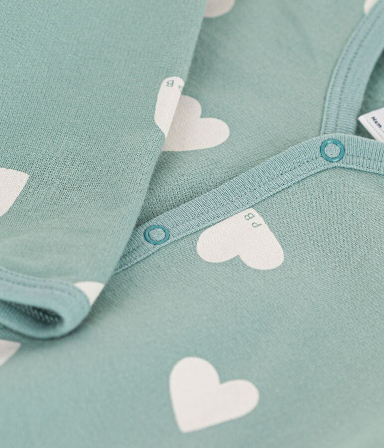 Babies' Heart Patterned Cotton Pyjamas green/ecru