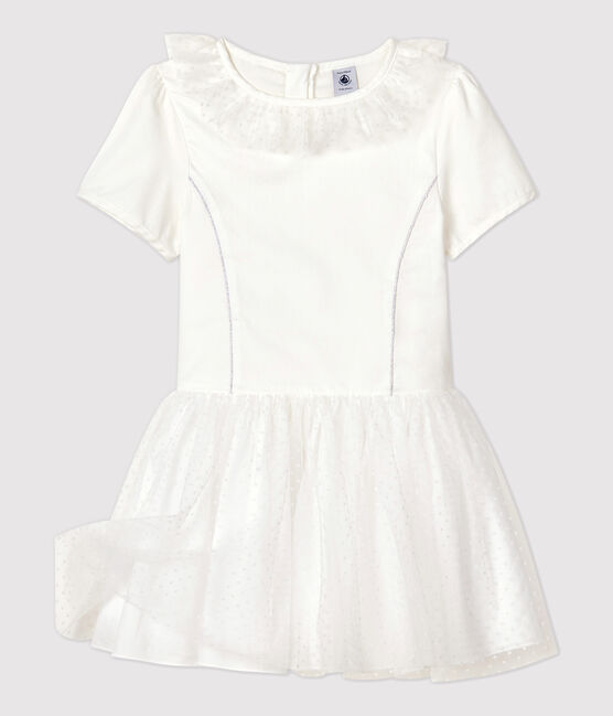 Girls' Satin and Tulle Formal Dress MARSHMALLOW white