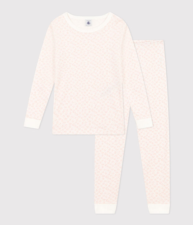 Children's Pyjamas in Flower Print Cotton white/pink