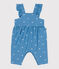 Babies' long cotton dungarees, embroidered with flowers ALASKA blue/MARSHMALLOW white