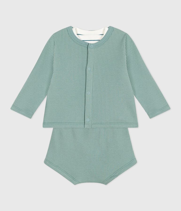 Three-piece newborn set in cotton, including a stripy lemon design T-shirt PAUL /MULTICO