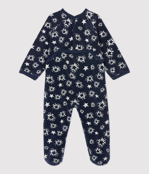Babies' Starry Velour Sleepsuit blue/white
