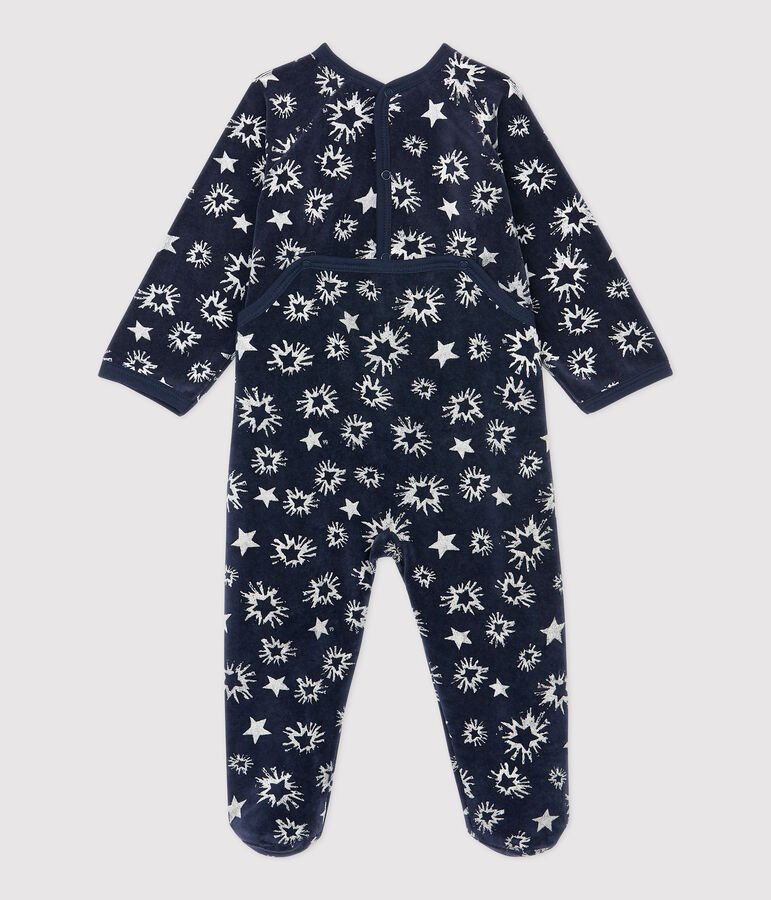 Babies' Starry Velour Sleepsuit blue/white