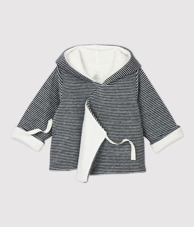 Babies' Stripy Organic Cotton Velour Hooded Jacket white/blue