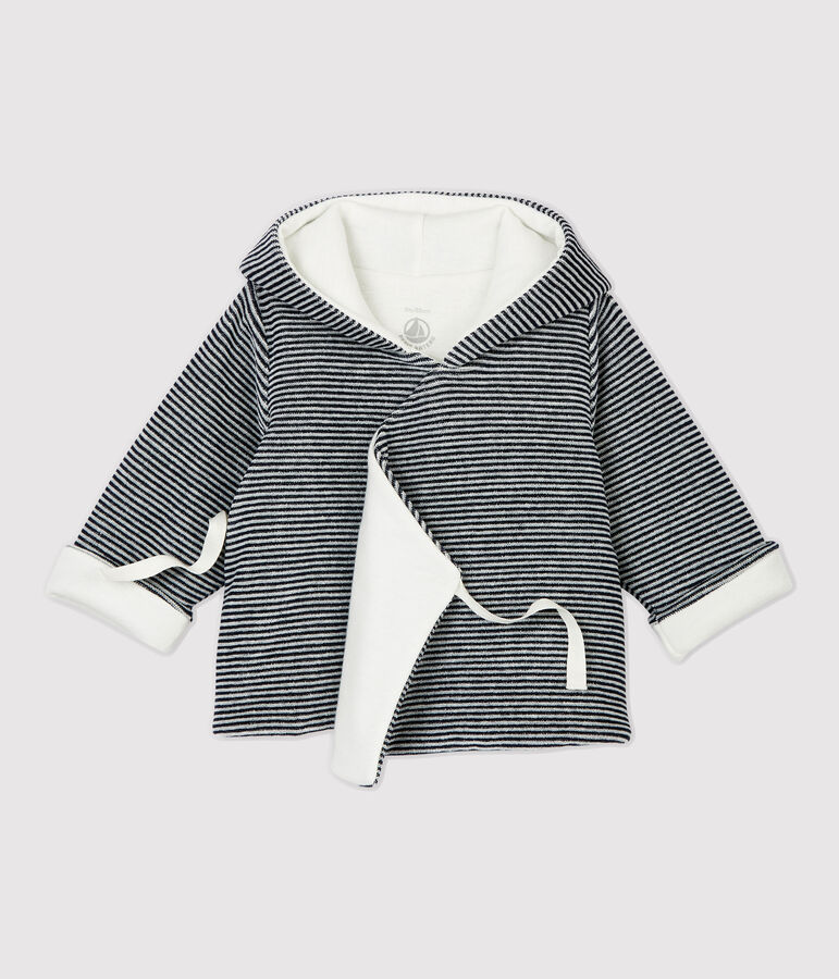 Babies' Stripy Organic Cotton Velour Hooded Jacket white/blue