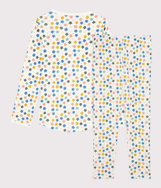 Girls' Glow-In-The-Dark Floral Floral Cotton Pyjamas MARSHMALLOW white/MULTICO white
