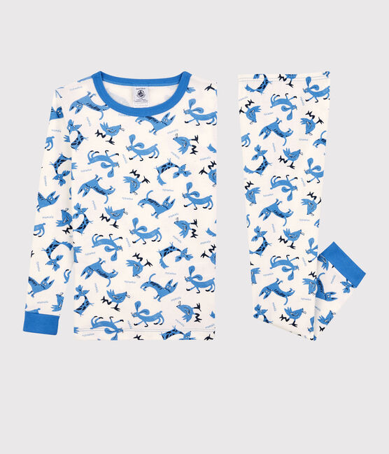 Boys' Animal Motif Snugfit Cotton Pyjamas MARSHMALLOW white/MULTICO white
