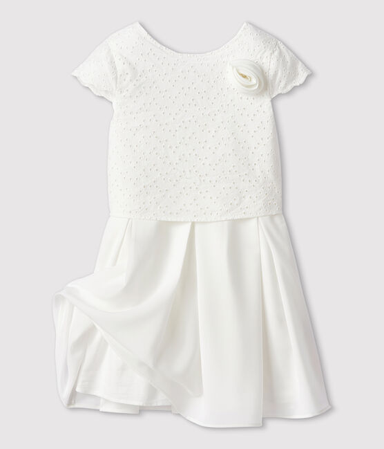 Girls' Embroidered Crêpe Formal Dress MARSHMALLOW white