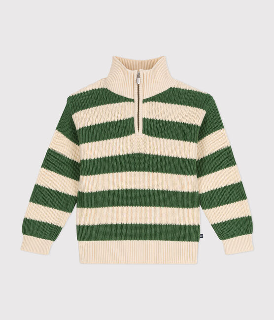 Boy's cotton shawl-neck jumper PALMERAIE green/AVALANCHE
