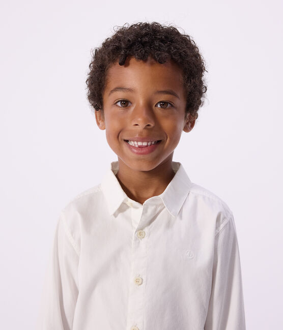 Children's long-sleeved plain cotton shirt ECUME white
