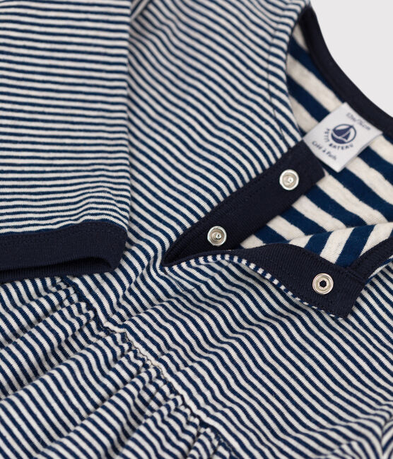Babies' Long-Sleeved Tube-Knit Pinstriped Dress MEDIEVAL blue/MONTELIMAR