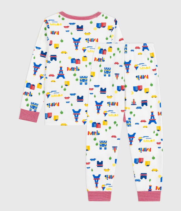 Children's pyjamas in Paris-print fleece white/multicolor